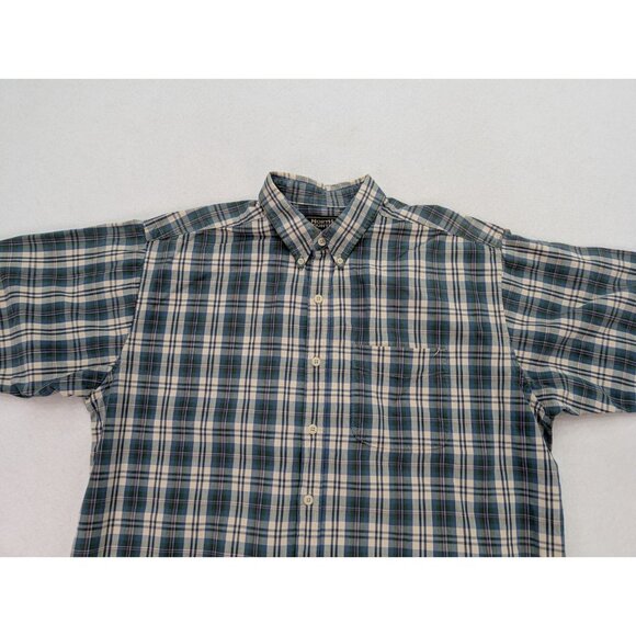 North Country Men's Shirt Size L Blue Beige Plaid Short Sleeve Button-Up - Picture 3 of 16